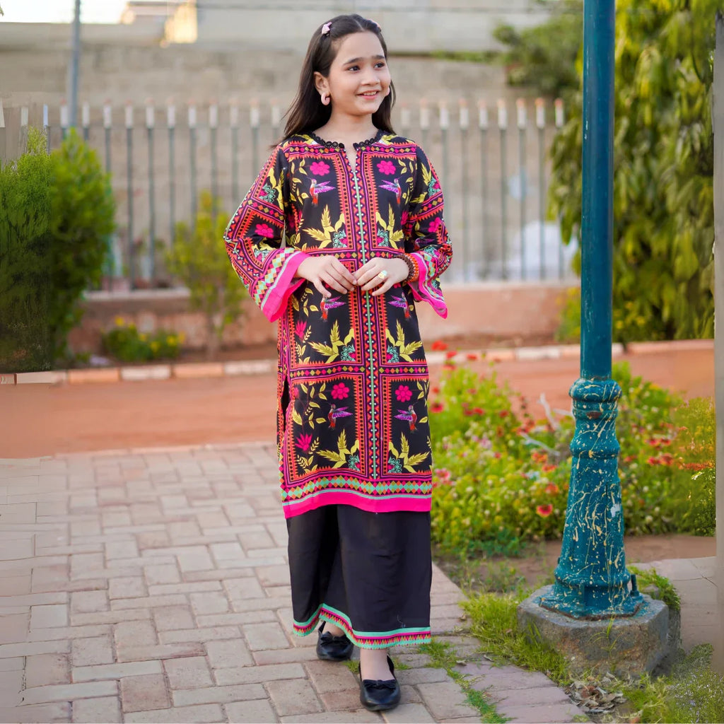 '- Dark Bloom Co-Ord Set (Premium Khaddar Mid - Season Fabric)