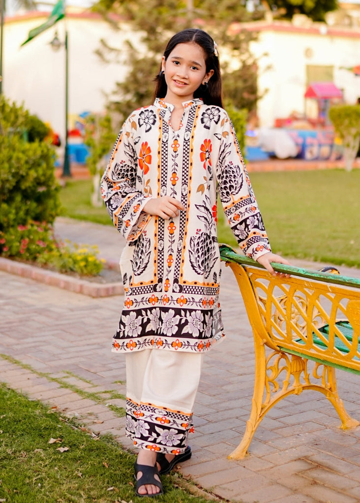 Off White Bloom Co-Ord Set (Premium Khaddar Mid - Season Fabric)