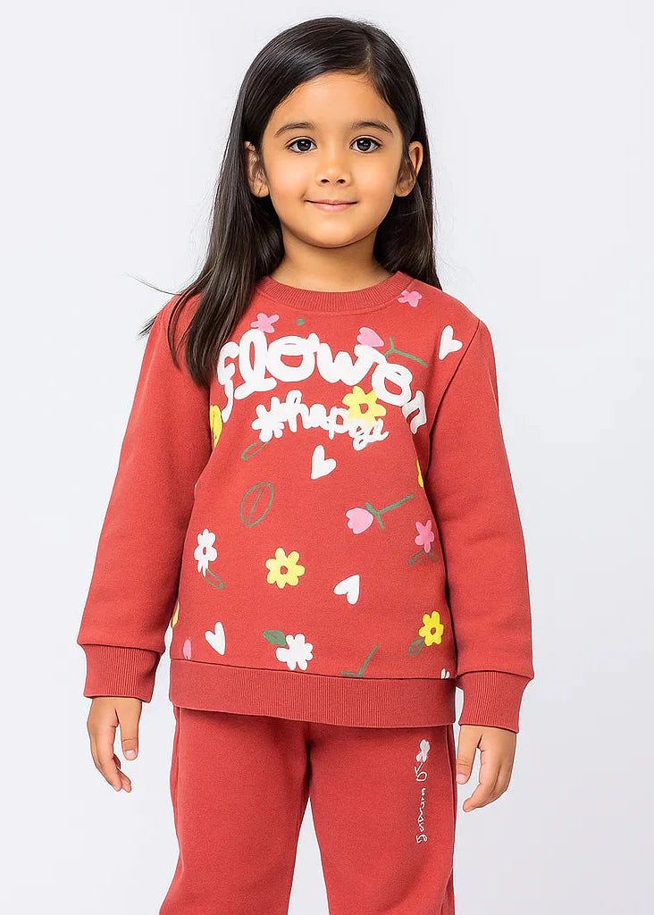 Girls Pale Red Flower  FLEECE TRACKSUIT