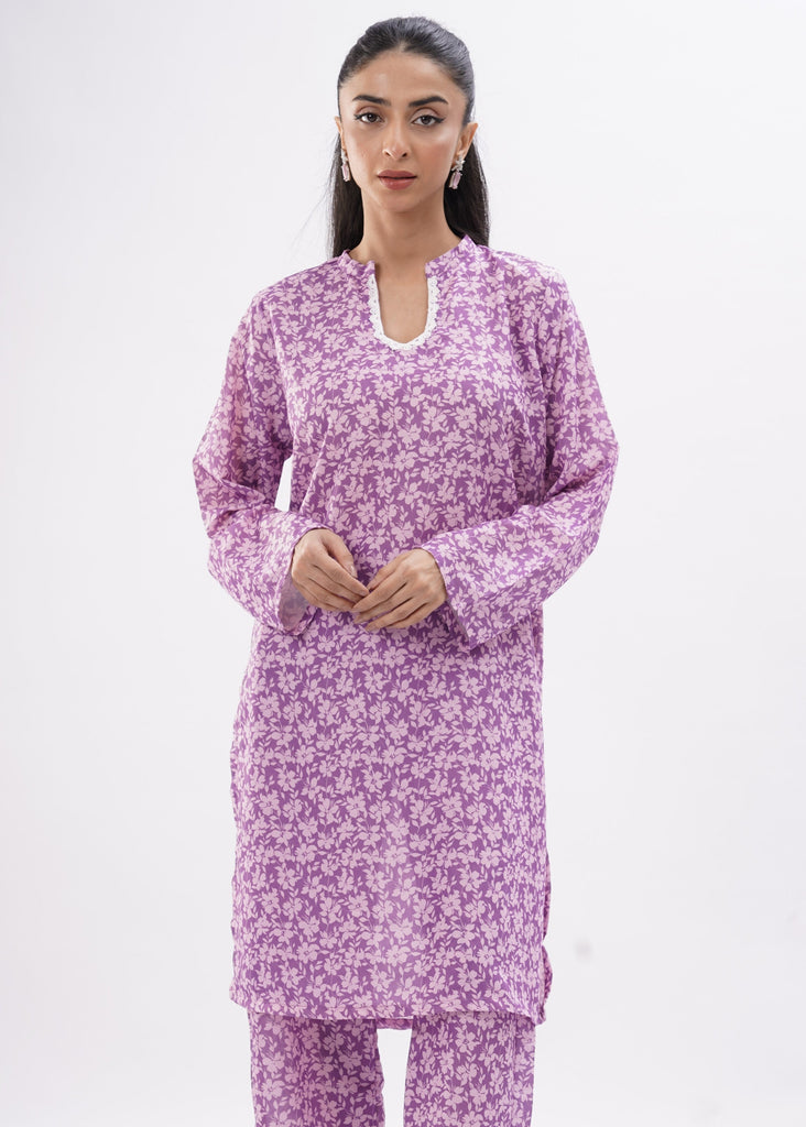 "Lavender Mist Co-Set – Soft Florals for a Graceful Look