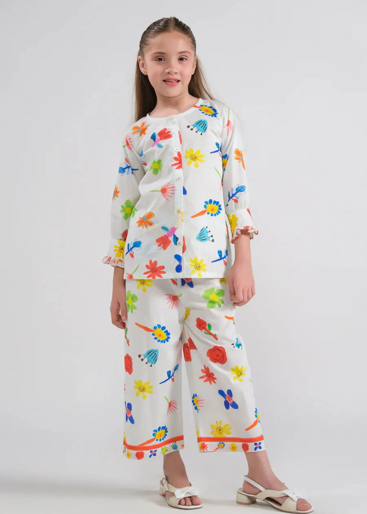 Blossom Delight - Co-ord Set( Short length Front) (Premium Khaddar Mid - Season Fabric)