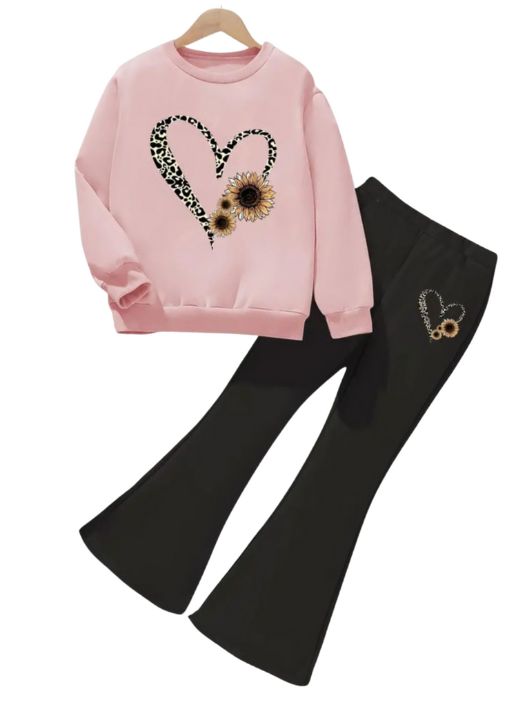 FLOWER HEART WIDE LEG FLEECE TRACKSUIT