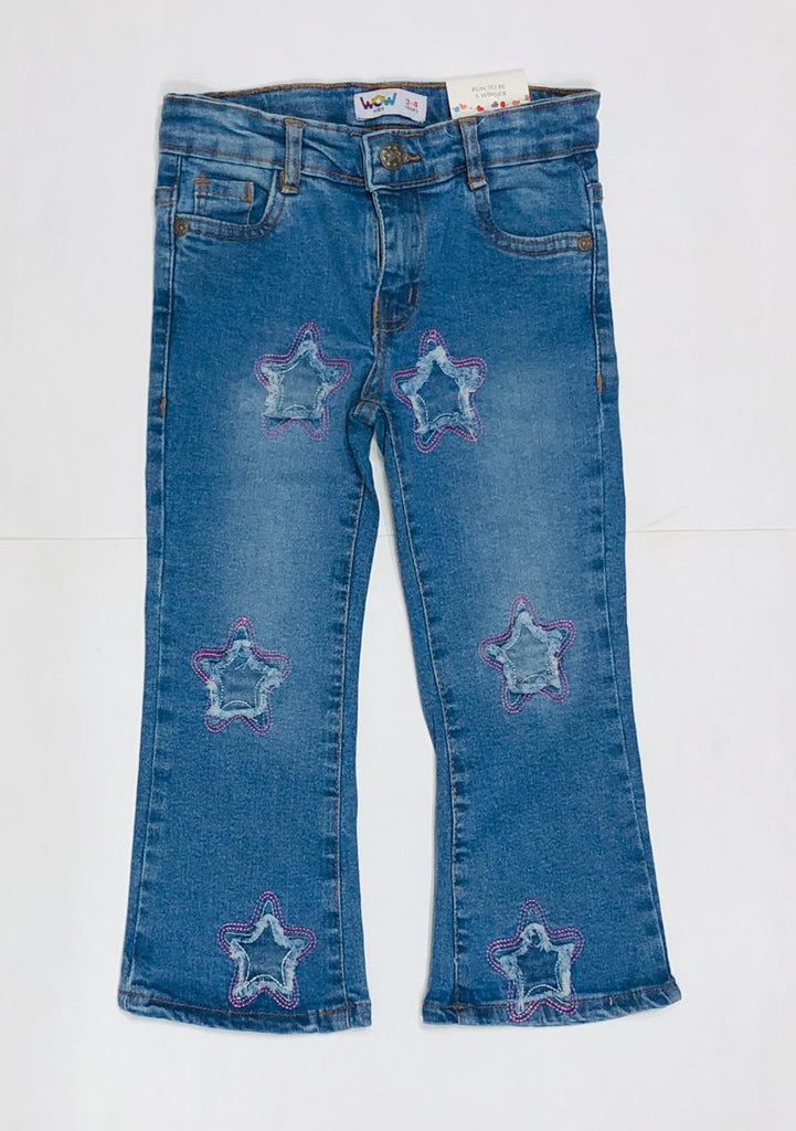 "Girls Star Patch Flared Denim Jeans Lt.Blue