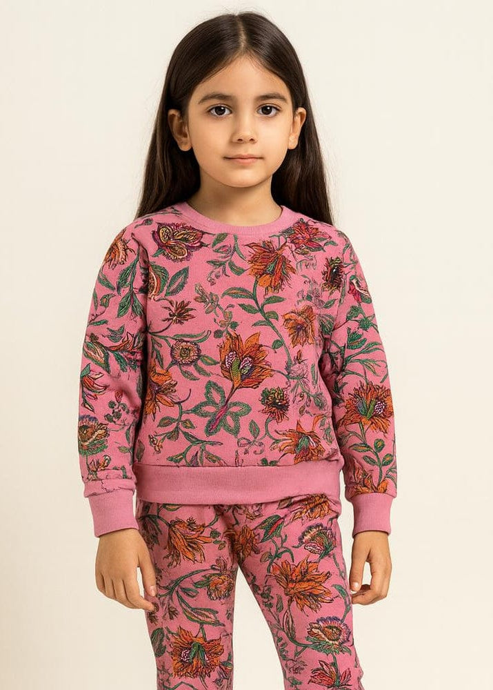 Girls Pink Tropical Bloom   FLEECE TRACKSUIT